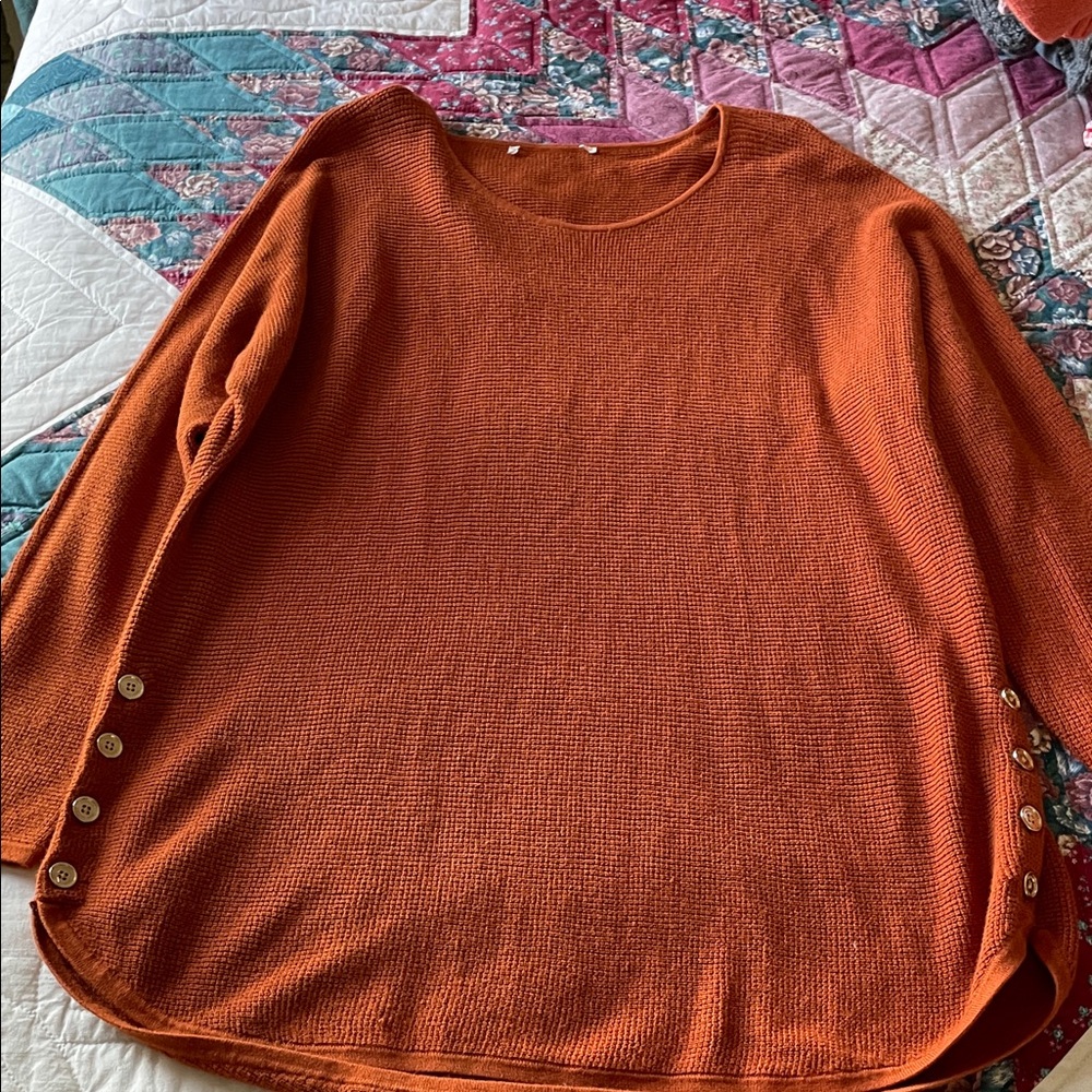 Rust Button-Accent Sweater